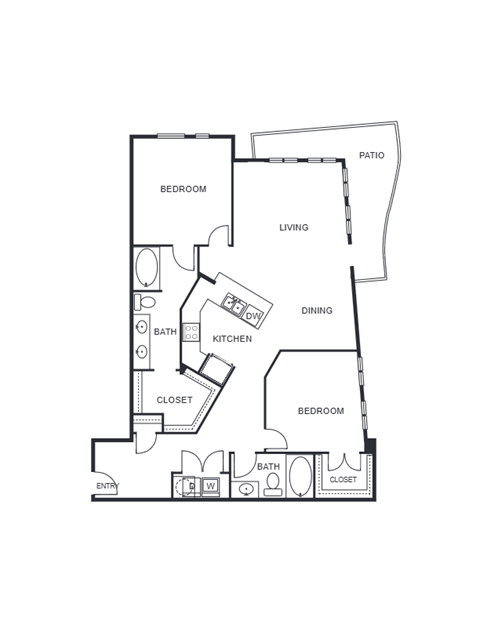Floor plan for 2 beds, 2 baths, 1373 sqft